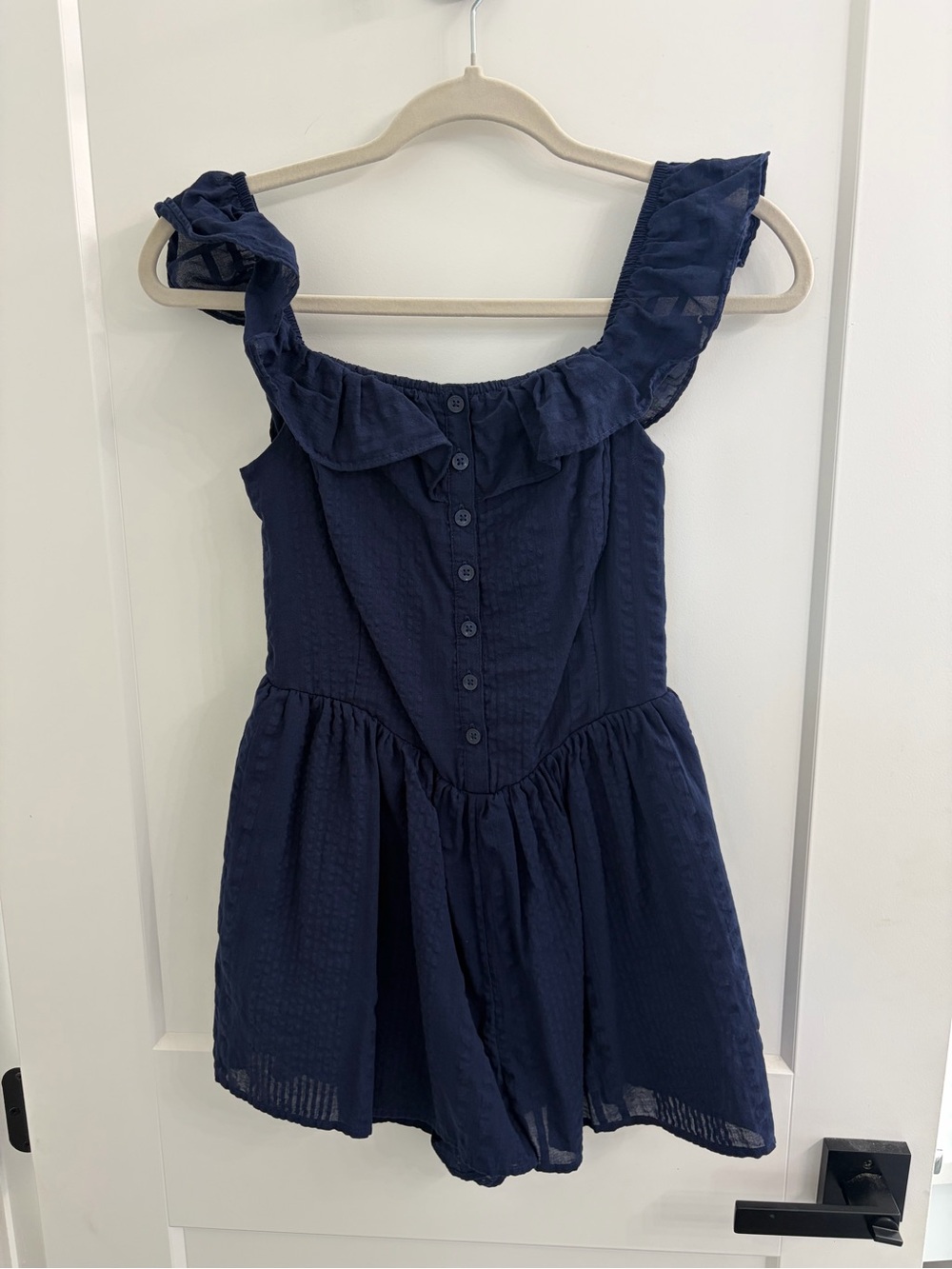 aerie Navy Ruffle-Trim Button Romper